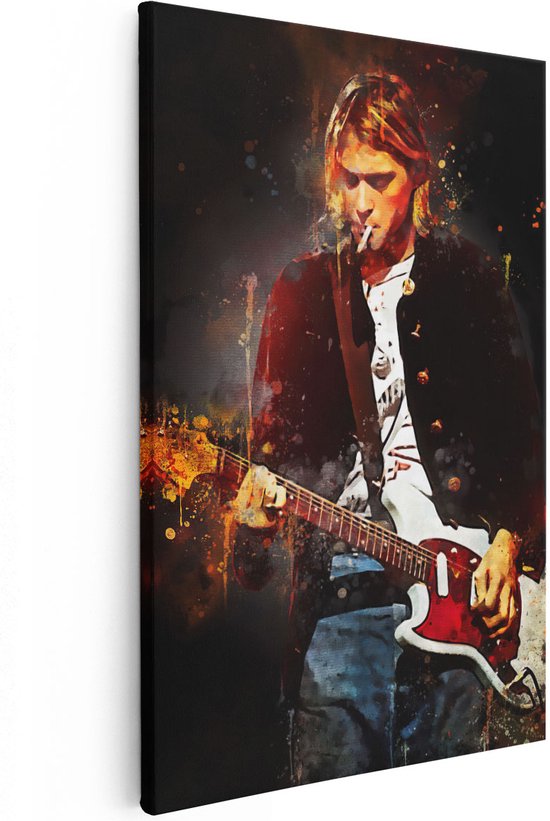 Artaza Canvas Schilderij Kurt Cobain speelt Gitaar - 40x60 - Poster Foto op Canvas - Canvas Print
