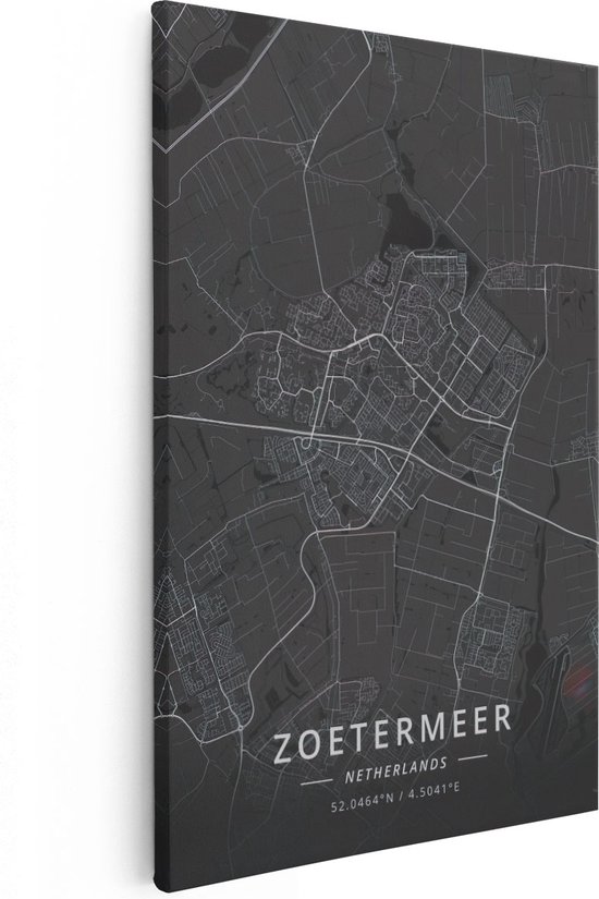 Artaza - Peinture sur Canevas - Carte de la ville de Zoetereer en noir - 40x60 - Petit - Photo sur Toile - Impression sur Toile