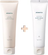 Aromatica Skin Set: Soothing Aloe Aqua Cream (1) + Tea Tree Balancing Foaming Cleanser (1) - Vegan Formula - Freshness Skin Calming - Intense Moisture - Suitable for All Skin Types