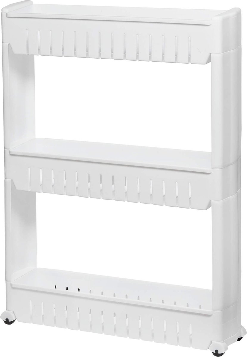 Springos Keukentrolley | Keukentrolley Op Wieltjes | Badkamer Trolley | Opbergrek | 3 Niveaus | 70 x 54 x 12.5 cm | Wit