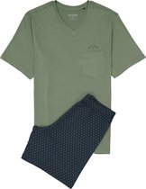 SCHIESSER heren shortama - kaki met blauw met palmpjes -  Maat: L