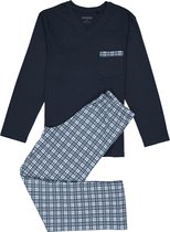 SCHIESSER heren pyjama - V-hals - donkerblauw met geruite broek -  Maat: 5XL