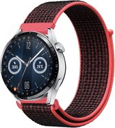 Strap-it Nylon smartwatch bandje - geschikt voor Huawei Watch GT / GT 2 / GT 3 / GT 3 Pro 46mm / GT 4 46mm / GT 2 Pro / GT Runner / Watch 3 - Pro / Watch 4 (Pro) / Watch Ultimate - zwart/rood