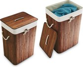 Relaxdays 2x wasmand bamboe - wasbox opvouwbaar - 80 L - 65,5 x 43,5 x 33,5 cm - bruin