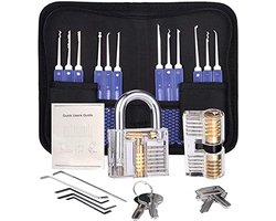 Lock Premium Lockpick Set – 20-delig – Inclusief 2 transparante sloten – Lockpicken voor beginners en professionals