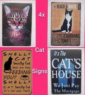 Kattenhebbedingen - 4x wandbord - 4x cat sign - 4x katten tekstbord - Kattenliefhebber
