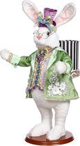 Mark Roberts Easter - Paashaas met bloempot/rugzak - decoratiebeeld - wit groen paars - 52cm - Collector's item