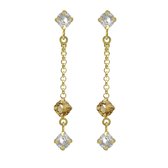 Victoria cruz A4100-06DT Zilveren Oorhangers - Dames - Topaas - 5 mm Doorsnee - Wit en Champagne - 34 mm Totale Lengte - Pouchette - Zilver - Gold Plated (Verguld/Goud op Zilver)