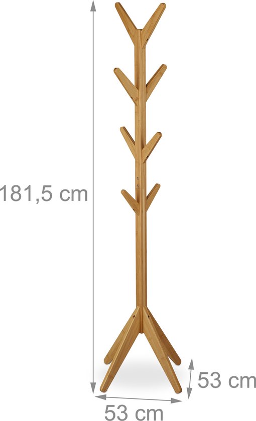 kapstok staand boom - 8 haken - 181,5 x 53 x 53 cm - garderobe - bamboe — afbeelding 2