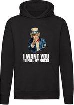I want you to pull my finger | Unisex | Trui | Sweater | Hoodie | Capuchon | Zwart | Grapje | Scheetje | Komisch