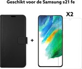 Samsung Galaxy S21 FE book case zwart + 2x screen protector -samsung s21 fe hoesje boekcase black met pas houder + screen protector tempert glas