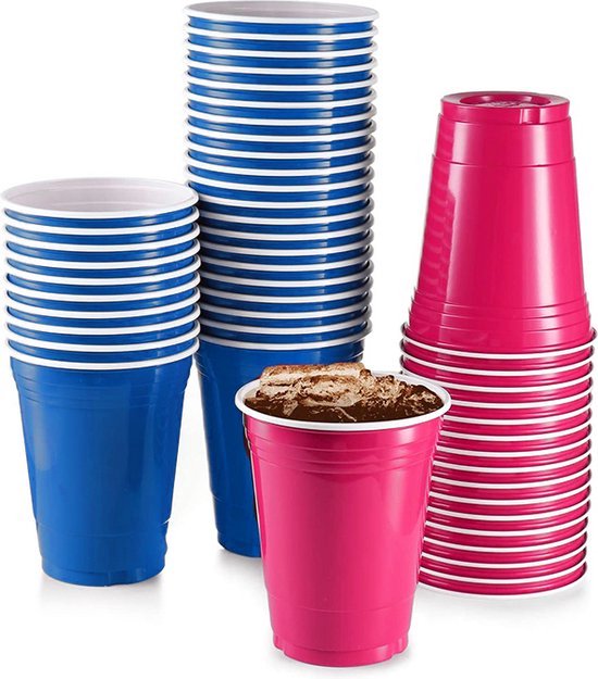 Pink & Blue Cups - 50 - 473ml - Party Cups - Gender Reveal - Beer Pong - Plastic... | bol.com