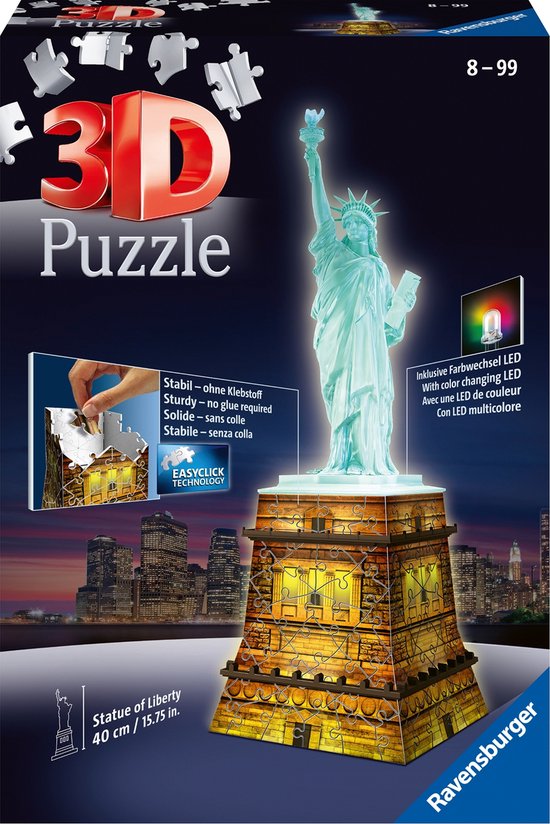 Ravensburger Statue of Liberty Night Edition- 3D puzzel gebouw - 108  stukjes | bol.com