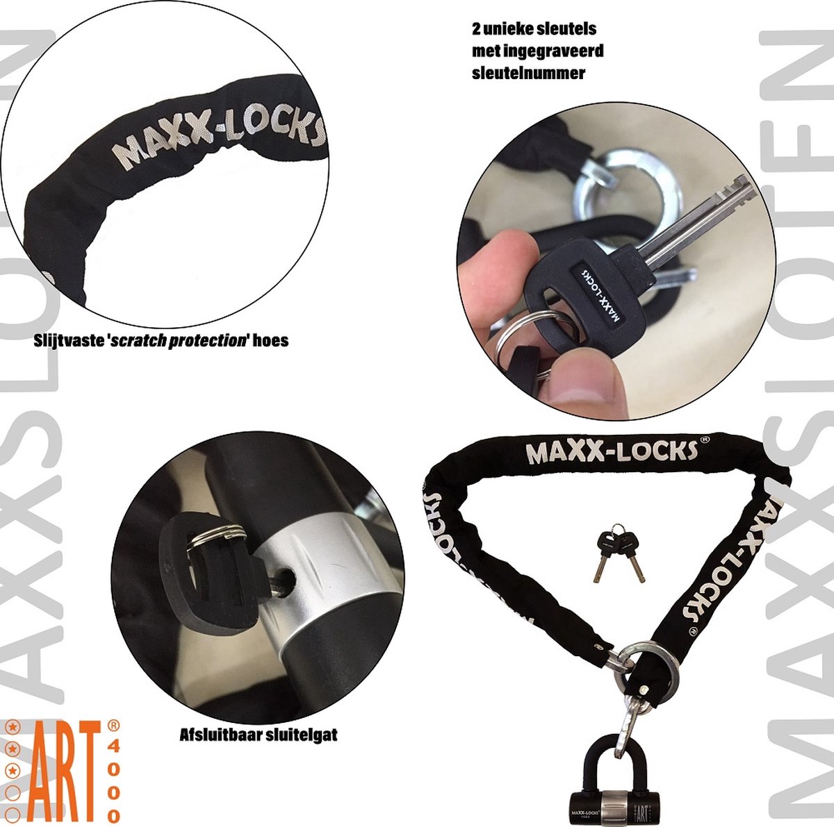 Maxx-Locks Naseby Art 3 Scooterslot / Brommerslot - Kettingslot + Loop - Gekeurd Slot voor Scooter en Brommer - Ketting met Gehard Stalen Schakels - 100 cm – foto 5