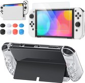 YONO Crystal Clear Case en Screen Protector Set geschikt voor Nintendo Switch OLED - Thumb Grips - Grip Hoesje geschikt voor Joy Con - Console Bescherming en Accessoires - Transpar