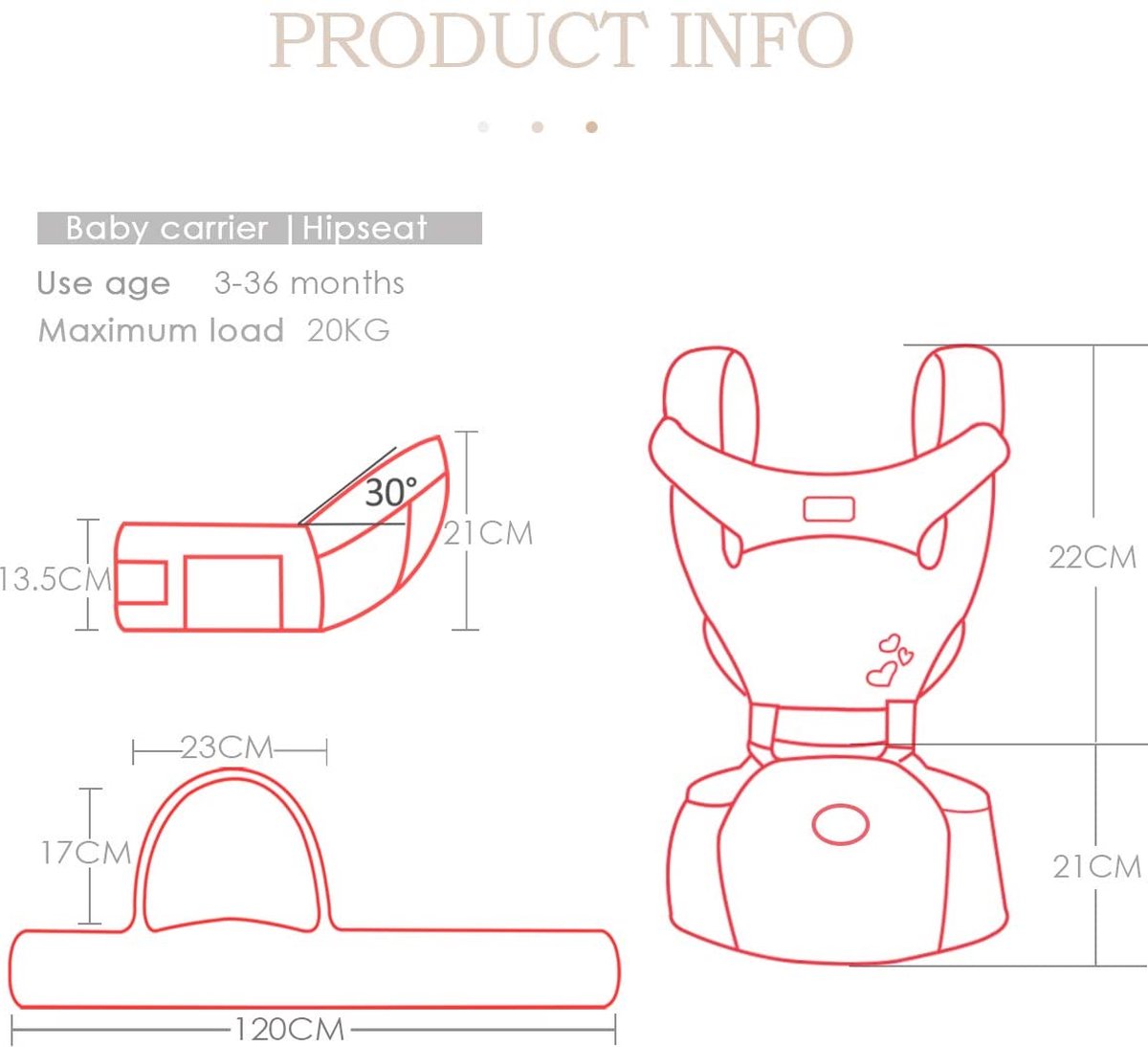 Porte-bébé 3 Positions Nouveau-né SONARIN Porte-bébé Hanche Ergonomique • 0-36 Mois • Coton Pur • 3 Positions • Charge 30kg Porte Bébé Ergonomique Sonarin