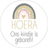 20 x Sluitstickers Hoera Ons Kindje Is Geboren - Stickervel | Regenboog Goud Zwart Blauw Roze Wit | 40 mm | Geboorte Sticker | Sluitstickers Envelop | Sticker Geboortekaart | Baby