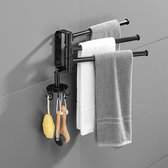 Handdoekrek 3 armig - Design badkamer - 3 Handdoeken - Roterende handdoekhouder 3 Armen - Zwart