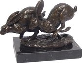 Bronzen beeld - Twee rennende hazen - Gedetailleerd sculptuur - 11,3 cm hoog