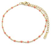 Armband Dames - Schakels en Kralen - RVS - Verstelbaar 17-22 cm - Goudkleurig en Oranje