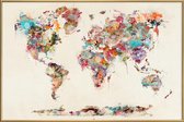 JUNIQE - Poster met kunststof lijst Wereldkaart - aquarel -20x30
