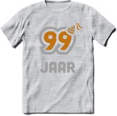 99 Jaar Feest T-Shirt | Goud - Zilver | Grappig Verjaardag Cadeau Shirt | Dames - Heren - Unisex | Tshirt Kleding Kado | - Licht Grijs - Gemaleerd - L