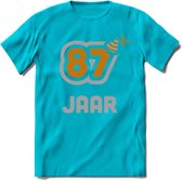 87 Jaar Feest T-Shirt | Goud - Zilver | Grappig Verjaardag Cadeau Shirt | Dames - Heren - Unisex | Tshirt Kleding Kado | - Blauw - M