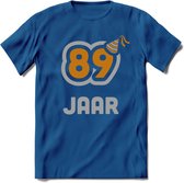 89 Jaar Feest T-Shirt | Goud - Zilver | Grappig Verjaardag Cadeau Shirt | Dames - Heren - Unisex | Tshirt Kleding Kado | - Donker Blauw - L