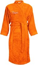Badjas oranje kleur van badstof voor dames / heren / unisex geborduurd met naam perfecte cadeau voor hem of haar, valentijn, huwelijk, verjaardag, jubileum, mama, papa, opa, oma, m