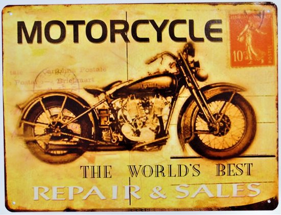 2D metalen wandbord "Motorcycle" 20x25cm