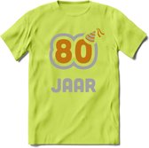 80 Jaar Feest T-Shirt | Goud - Zilver | Grappig Verjaardag Cadeau Shirt | Dames - Heren - Unisex | Tshirt Kleding Kado | - Groen - M