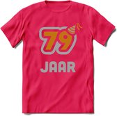 79 Jaar Feest T-Shirt | Goud - Zilver | Grappig Verjaardag Cadeau Shirt | Dames - Heren - Unisex | Tshirt Kleding Kado | - Roze - XL