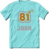 81 Jaar Feest T-Shirt | Goud - Zilver | Grappig Verjaardag Cadeau Shirt | Dames - Heren - Unisex | Tshirt Kleding Kado | - Licht Blauw - XL