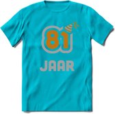 81 Jaar Feest T-Shirt | Goud - Zilver | Grappig Verjaardag Cadeau Shirt | Dames - Heren - Unisex | Tshirt Kleding Kado | - Blauw - S