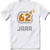 62 Jaar Feest T-Shirt | Goud - Zilver | Grappig Verjaardag Cadeau Shirt | Dames - Heren - Unisex | Tshirt Kleding Kado | - Wit - M