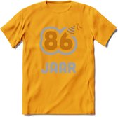 86 Jaar Feest T-Shirt | Goud - Zilver | Grappig Verjaardag Cadeau Shirt | Dames - Heren - Unisex | Tshirt Kleding Kado | - Geel - L