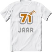 71 Jaar Feest T-Shirt | Goud - Zilver | Grappig Verjaardag Cadeau Shirt | Dames - Heren - Unisex | Tshirt Kleding Kado | - Wit - L