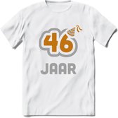 46 Jaar Feest T-Shirt | Goud - Zilver | Grappig Verjaardag Cadeau Shirt | Dames - Heren - Unisex | Tshirt Kleding Kado | - Wit - S