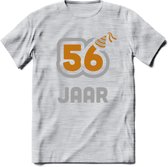 56 Jaar Feest T-Shirt | Goud - Zilver | Grappig Verjaardag Cadeau Shirt | Dames - Heren - Unisex | Tshirt Kleding Kado | - Licht Grijs - Gemaleerd - XL