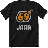 69 Jaar Feest T-Shirt | Goud - Zilver | Grappig Verjaardag Cadeau Shirt | Dames - Heren - Unisex | Tshirt Kleding Kado | - Zwart - S