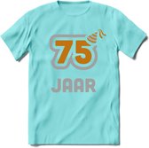 75 Jaar Feest T-Shirt | Goud - Zilver | Grappig Verjaardag Cadeau Shirt | Dames - Heren - Unisex | Tshirt Kleding Kado | - Licht Blauw - XXL