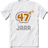 47 Jaar Feest T-Shirt | Goud - Zilver | Grappig Verjaardag Cadeau Shirt | Dames - Heren - Unisex | Tshirt Kleding Kado | - Wit - XL