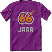 66 Jaar Feest T-Shirt | Goud - Zilver | Grappig Verjaardag Cadeau Shirt | Dames - Heren - Unisex | Tshirt Kleding Kado | - Paars - S