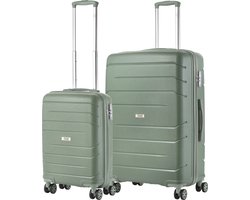 TravelZ Big Bars Kofferset 2-delig - Handbagage 35L en Grote Koffer 106L - Olijf