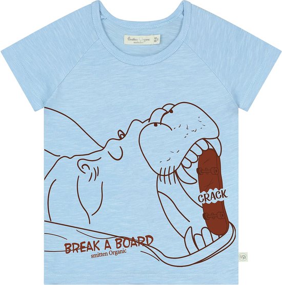 Smitten Organic - T-shirt à manches courtes Blauw 'Hippo cracking Skateboard'
