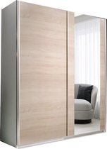 Kledingkast  met spiegel 2-deurs kledingkast met planken en kledingroede kledingkast schuifdeuren BxHxD 180x200x55 PAXO 180 (Wit + Sonoma Eiken)