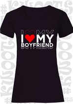 I LOVE MY BOYFRIEND dames t-shirt - Zwart - Maat S - korte mouwen - leuke shirtjes - quotes - kwoots - Valentine - Valentijnsdag