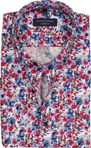 Casa Moda Sport Comfort Fit overhemd - korte mouw - roze-rood bloemen dessin - Strijkvriendelijk - Boordmaat: 45/46