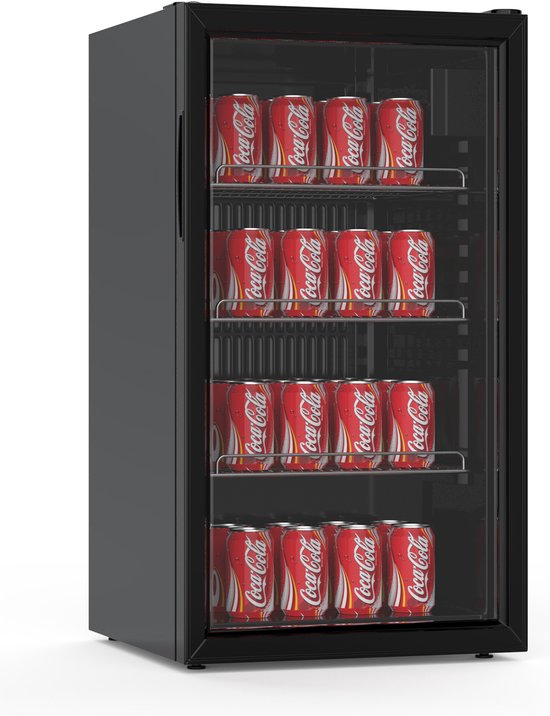 Koelkast kopen: Mini koelkast - 80 liter - Glasdeur - Zwart - Promoline