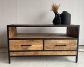 Tv meubel Luuk met 2 lade 100x45x55 cm mangohout en metaal